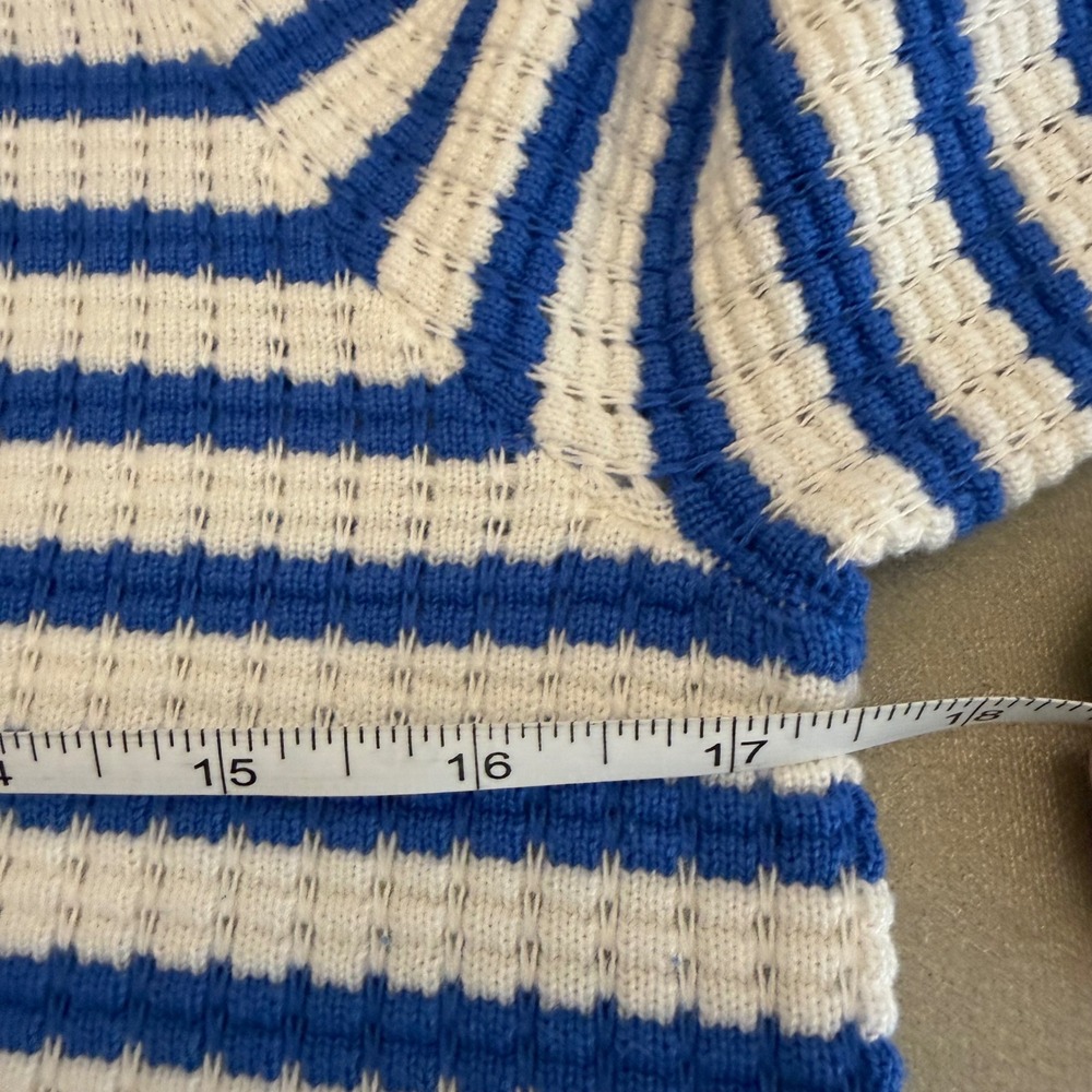 Draper James Blue White Striped Scalloped Neck Short Sleeve Sweater Womens Med - Picture 6 of 8
